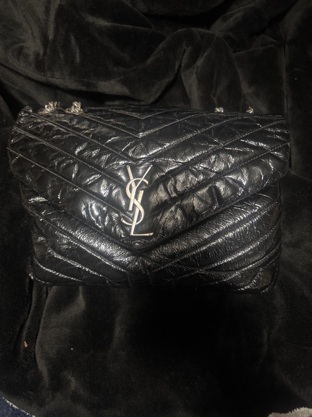 Yves Saint Laurent Black Quilted Leather Crossbody Bag with Silver Hardware